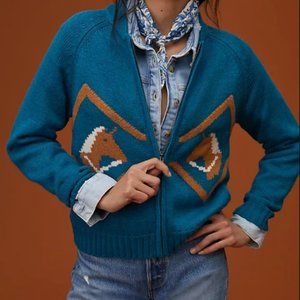 NWT Anthropologie Tiny Horse Sweater turquoise zip-up, size Medium